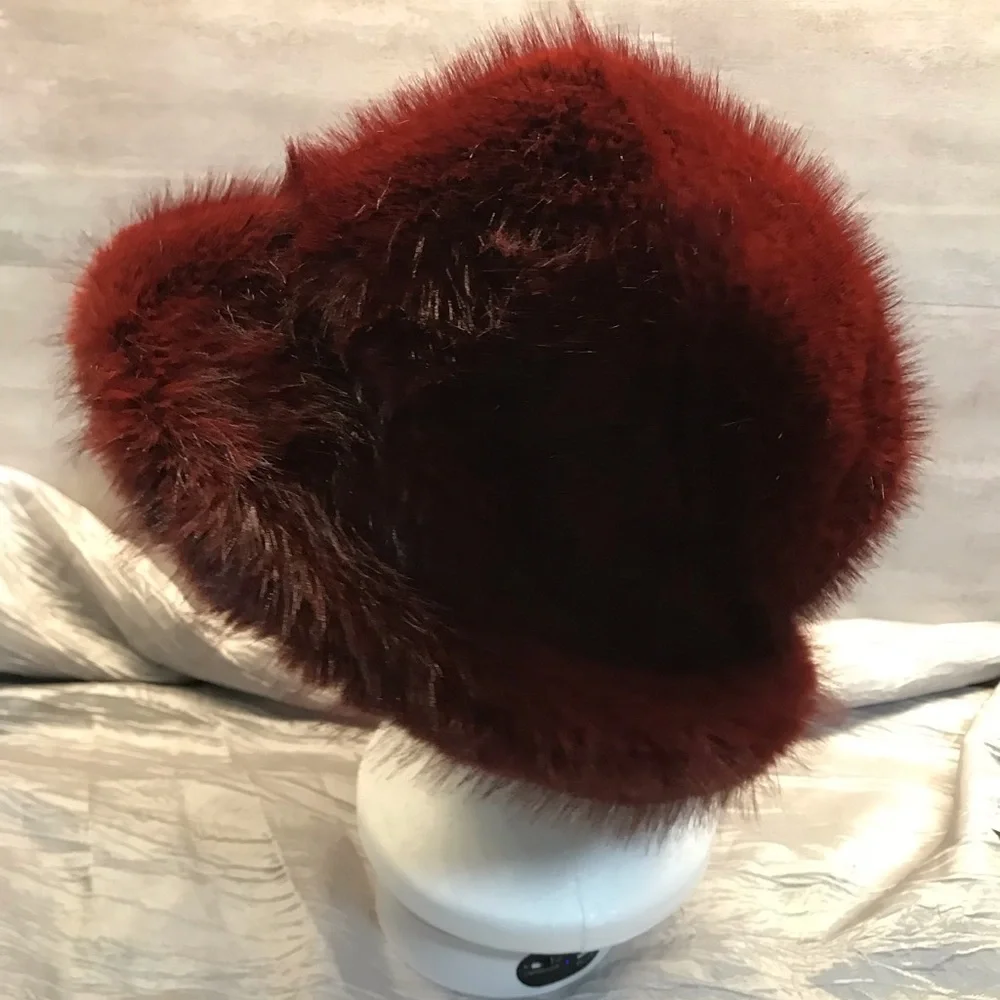 Elegant Red (wine) Faux Fur Women's Hat - Picture 4 of 5